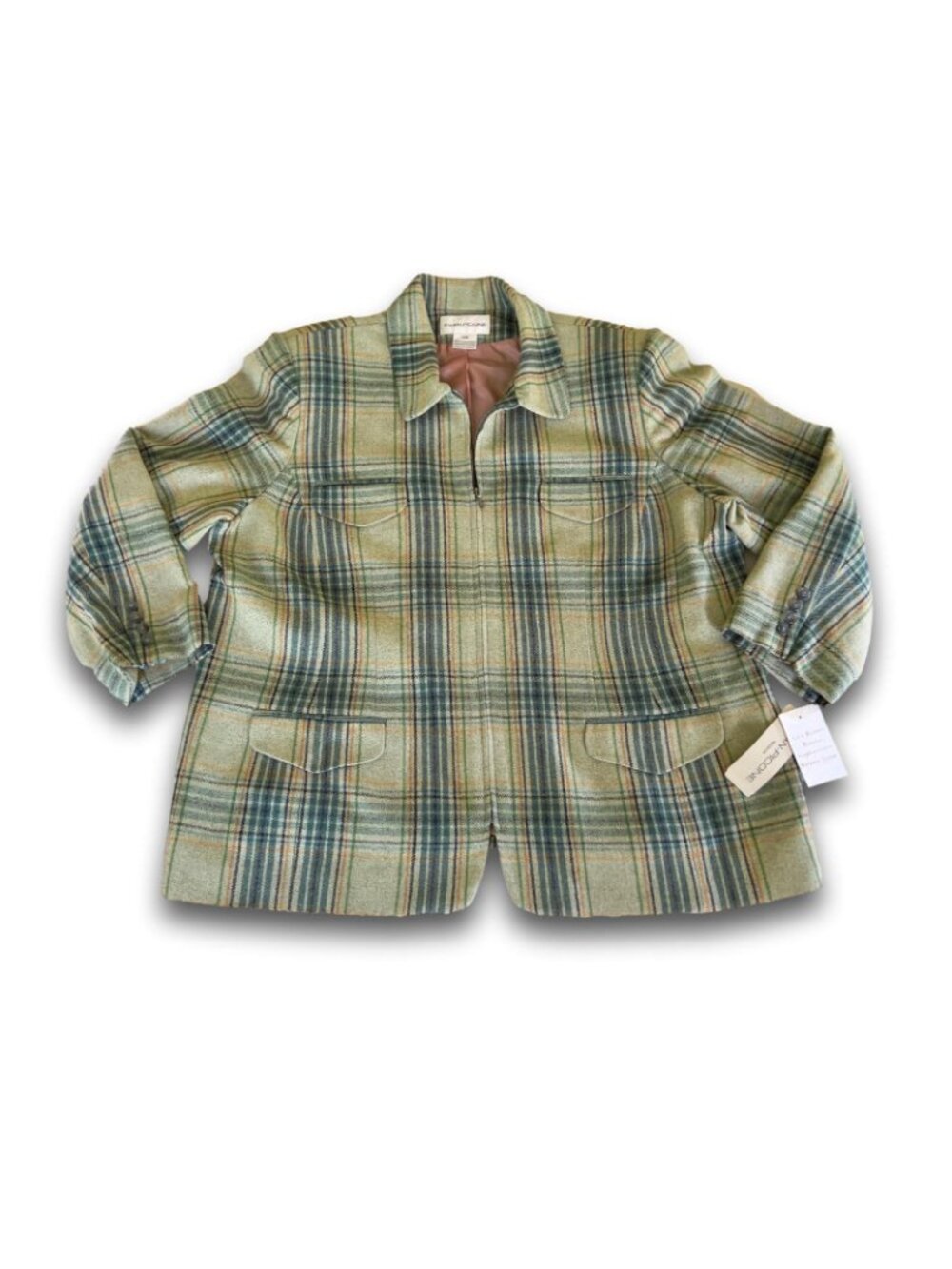 NWT Vintage Evan Picone Wool Blend Plaid Jacket 22W Green Zip Goblincore